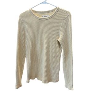 EVERLANE pale buttery yellow Ribbed Long Sleeve Crew Neck Top size M READ